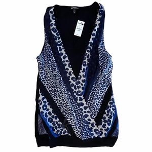 Express Animal Print Sleeveless Draped Overlay Top